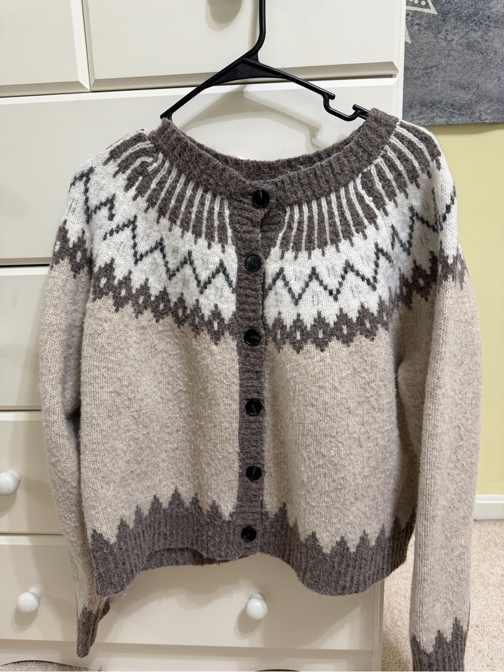 Neutral Fair Isle Button-Up Cardigan Sweater - Beige/Brown